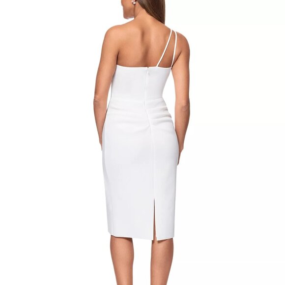 219$ AQUA Asymmetrical One Shoulder Scuba Bodycon Party Dress Size 8 Ivory - Picture 3 of 4